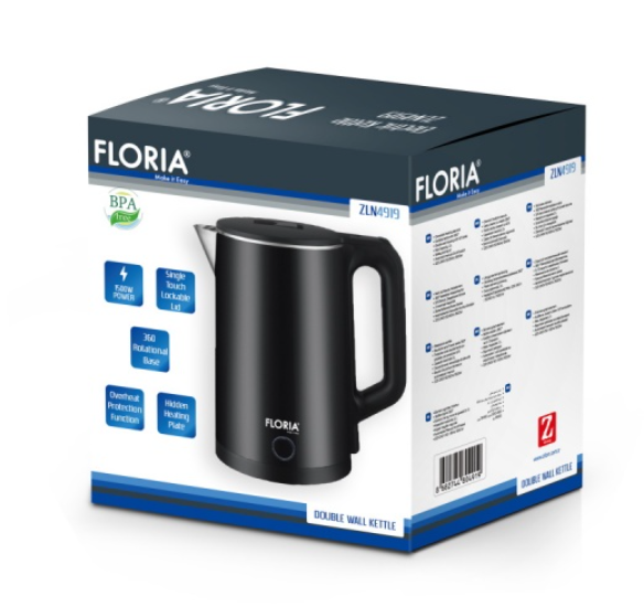 Fierbator electric Floria ZLN4919 Negru, putere 1500W, capacitate 2 L, indicator luminos