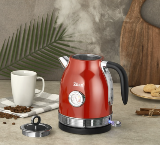 Fierbator RETRO Zilan ZLN7033 Rosu, Capacitate 1.7 Litri, Putere 2200W, Rotire 360