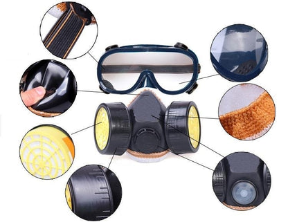 Set ochelari si masca de protectie cu 2 filtre de carbon activ, pentru protectie vapori, vopsea sau praf