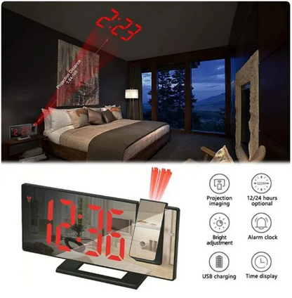 Ceas De Masa Tip Oglinda, Ecran LED Cu Proiectie 3D, Afisare Temperatura, Alarma