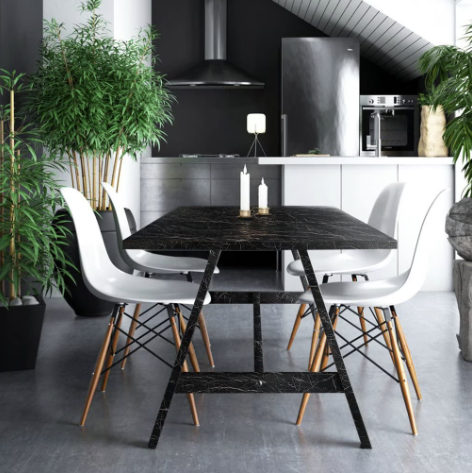 Set 4 X Autocolant Marmura NEGRU CU ALB 60 x 200 Autoadeziv Rezistent pentru Mobila