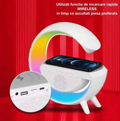 STATIE INCARCARE WIRELESS 3 IN 1 CU LAMPA RGB SI BOXA BLUETOOTH