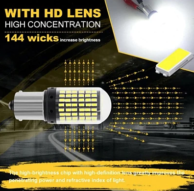 Set 2 Becuri LED Canbus 1156 Pozitie Galben BA15S P21W 144 LED-uri