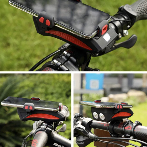 Lanterna pentru bicicleta 4 in 1, Powebank, Suport telefon si Sonerie