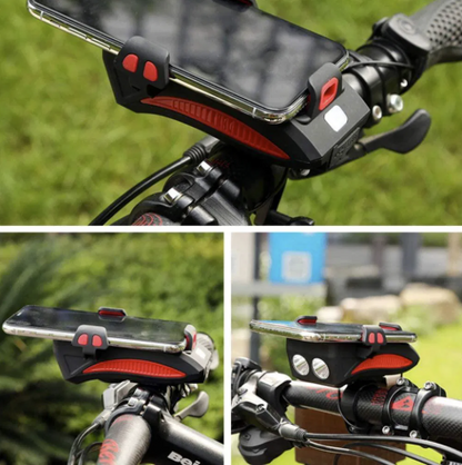 Lanterna pentru bicicleta 4 in 1, Powebank, Suport telefon si Sonerie