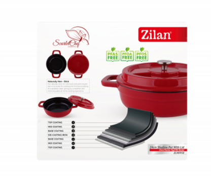 Cratita Zilan ZLN0958, Din fier turnat sub presiune puternica, 2.1L, Diametru 24 cm, Inaltime 7 cm, Compatibila cuptor si masina de spalat vase, 7 straturi de material