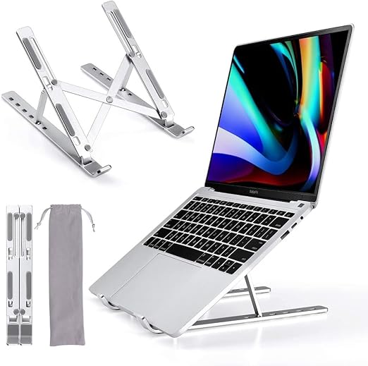 Suport Aluminiu Pliabil  Laptop ,6 Trepte, Design Special Disipare Caldura, Multifunctional, Ajustabil, Ventilare Notebook, Tableta, Telefon, Compact, 8-15,6 Inch, Gri