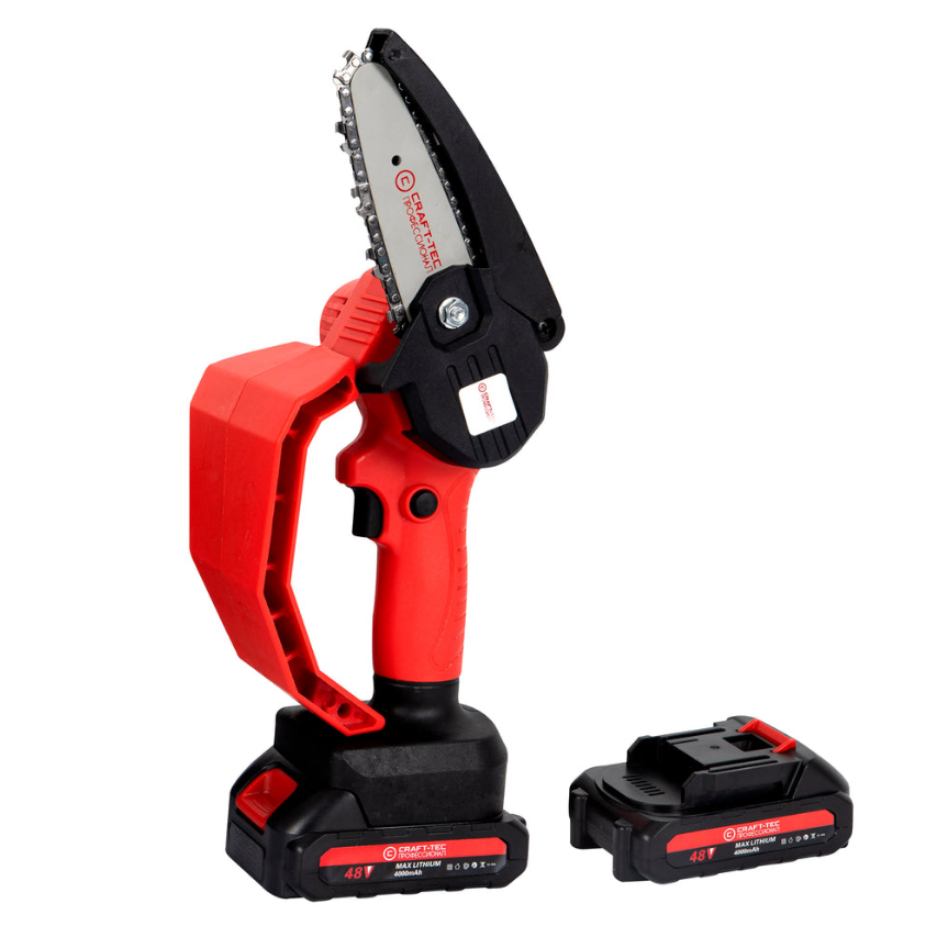 Mini Fierastrau lant 4'' CRAFT TEC 2 acumulatori 48W ROSU MX566