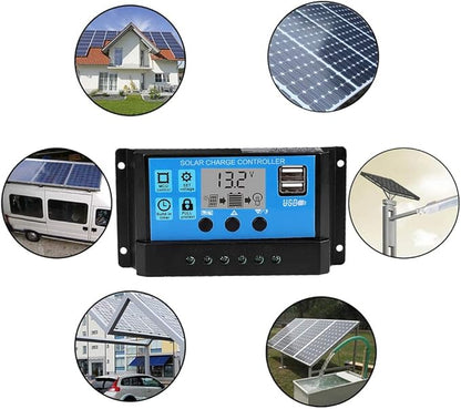 Regulator Controler pentru panou solar, 10A, 12V/24V, Display LCD si 2 porturi USB