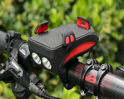 Lanterna pentru bicicleta 4 in 1, Powebank, Suport telefon si Sonerie