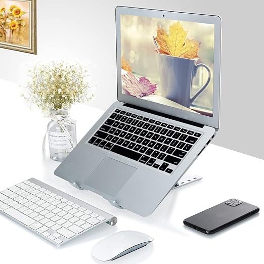 Suport Aluminiu Pliabil  Laptop ,6 Trepte, Design Special Disipare Caldura, Multifunctional, Ajustabil, Ventilare Notebook, Tableta, Telefon, Compact, 8-15,6 Inch, Gri