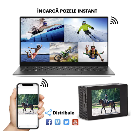 Camera video sport, subacvatica, HD + kit accesorii