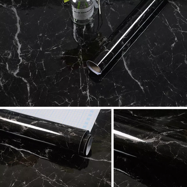 Set 4 X Autocolant Marmura NEGRU CU ALB 60 x 200 Autoadeziv Rezistent pentru Mobila