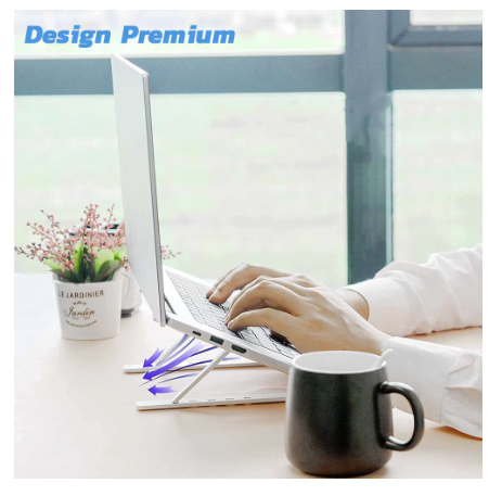 Suport Aluminiu Pliabil  Laptop ,6 Trepte, Design Special Disipare Caldura, Multifunctional, Ajustabil, Ventilare Notebook, Tableta, Telefon, Compact, 8-15,6 Inch, Gri