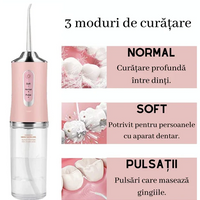 Irigator bucal electric, 3TREPTE de presiune,8 capete curatare, fara fir, IPX6, Rezervor 220 ML