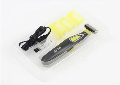Trimmer facial electric MLG LT-187, fara fir, incarcare USB, cap pivotant, 3 piepteni deistantieri, negru cu verde