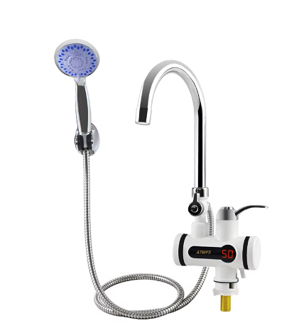 ROBINET ELECTRIC PENTRU INCALZIT APA CU DUS FURTUN + PARA, AFISAJ TEMPERATURA LCD , APA CALDA INSTANT, DEBIT 2L/MIN