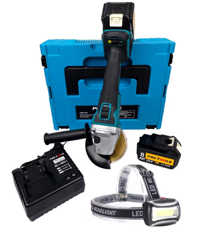 Flex cu 2 acumulatori 36V 8AH pentru disc 125mm + lanterna PRO TOOLS
