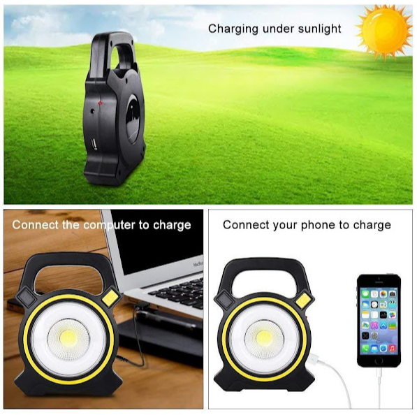 Lanterna cu incarcare solara cu maner LED COB, USB, 300 lumeni