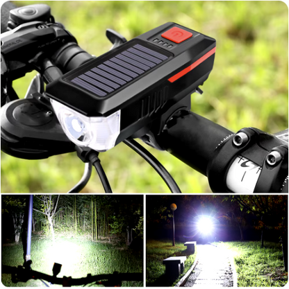 Far lampa cu panou solar pentru bicicleta / trotineta, claxon, usb, functie incarcare telefon