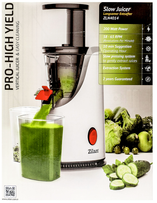 Storcator de fructe si legume cu melc Zilan ZLN-4014, 200 W, 58-65 RPM, Recipient suc 600 ml, Recipient pulpa 600 ml, Functie Reverse