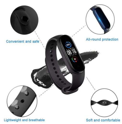 Bratara fitness M4 inteligenta cu masurarea tensiunii arteriale, Ritm cardiac, Nivel oxigen, Notificari, Pedometru, Bluetooth
