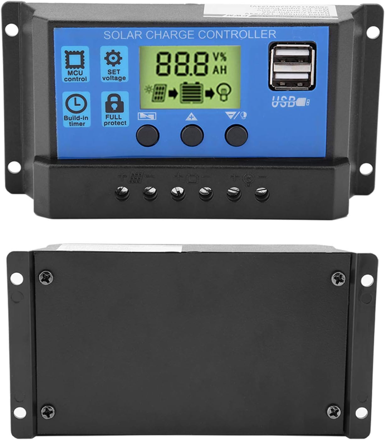 Regulator Controler pentru panou solar, 10A, 12V/24V, Display LCD si 2 porturi USB