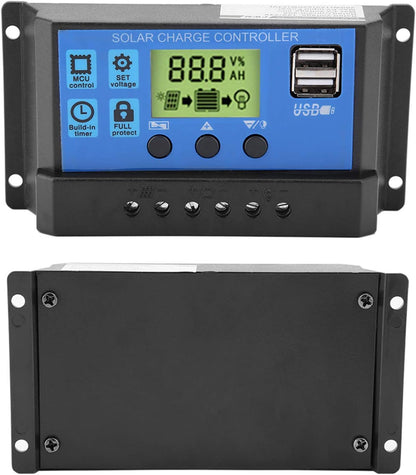 Regulator Controler pentru panou solar, 10A, 12V/24V, Display LCD si 2 porturi USB