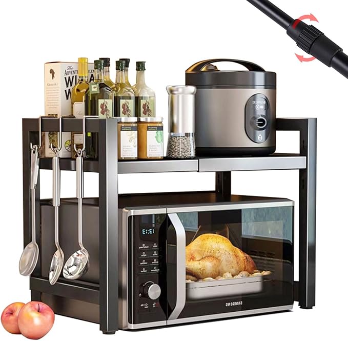 Raft metalic cuptor cu microunde etajera ajustabila Metal 4 Carlige