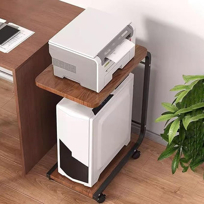 Masuta din otel carbon pentru cafea 4 roti 2 blaturi din lemn buzunar de depozitare