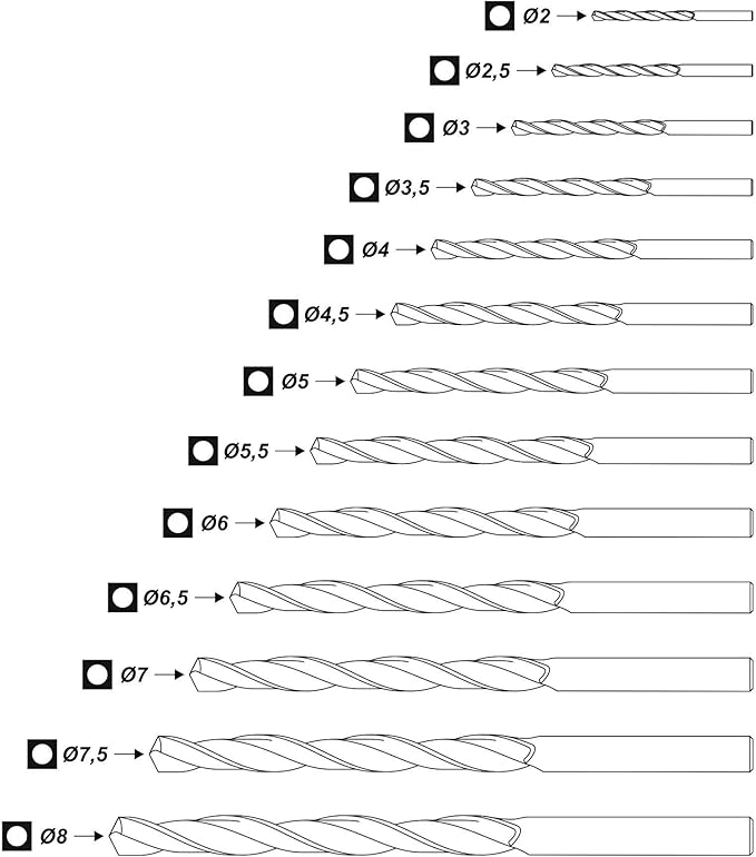 Set 13 buc burghie spirale metal tip HSS 2-8 mm