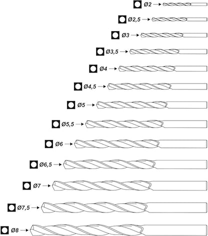 Set 13 buc burghie spirale metal tip HSS 2-8 mm