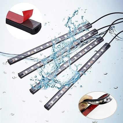 Set 4 benzi 12 LED cu lumina ambientale pentru auto si telecomanda RGB