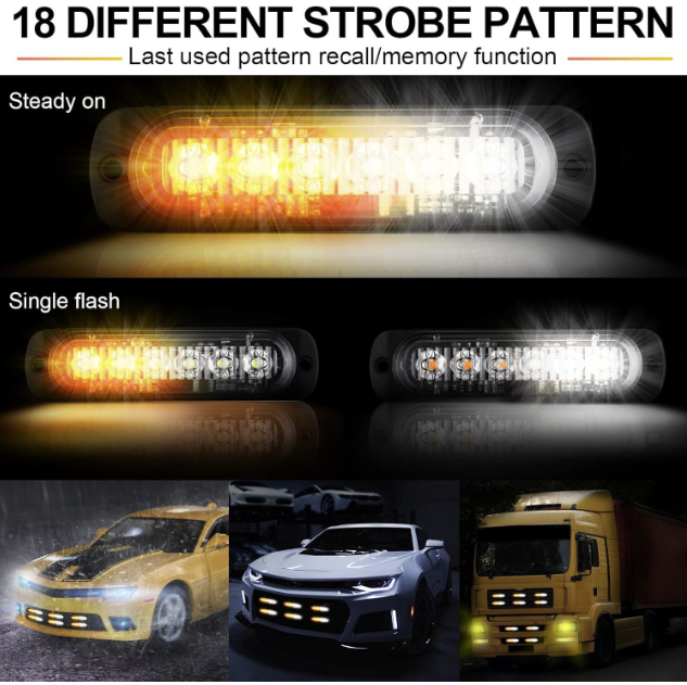 Kit 4 lumini stroboscop 7 functii 12V Galben
