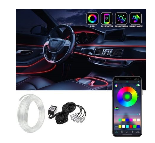 Lumini Ambientale Bluetooth cu LED 6M Fibra Optica 5 Capete controlabile cu aplicatie Lotus Lantern