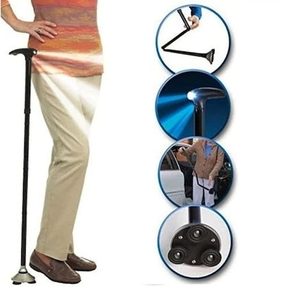 Baston de sprijin Trusty Cane cu inaltime reglabila, pliabil, cu lanterna si pivoti stabilizatori