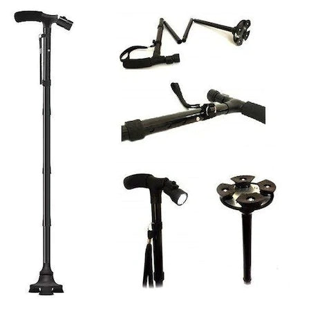 Baston de sprijin Trusty Cane cu inaltime reglabila, pliabil, cu lanterna si pivoti stabilizatori