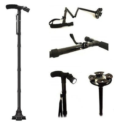Baston de sprijin Trusty Cane cu inaltime reglabila, pliabil, cu lanterna si pivoti stabilizatori
