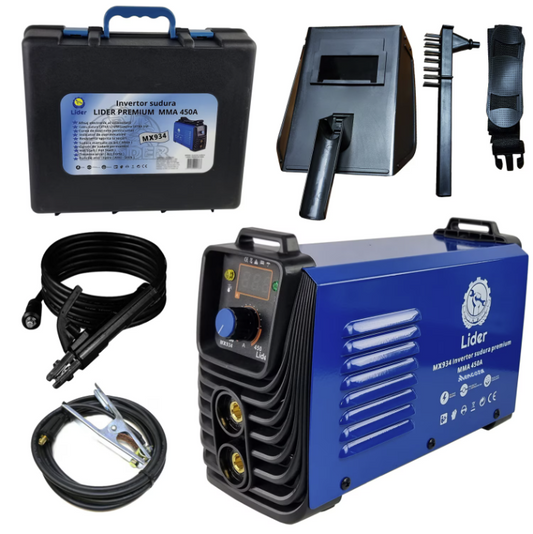 Aparat sudura LIDER PREMIUM MMA 450 A MX934 afisaj electronic cablu 12mm / 3m valiza transport