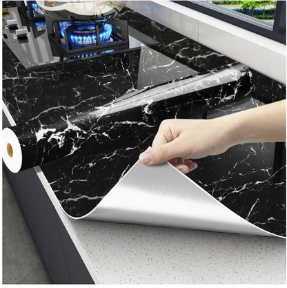 Set 3 X Autocolant Marmura NEGRU CU ALB 60 x 200 Autoadeziv Rezistent pentru Mobila