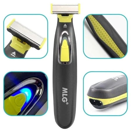 Trimmer facial electric MLG LT-187, fara fir, incarcare USB, cap pivotant, 3 piepteni deistantieri, negru cu verde
