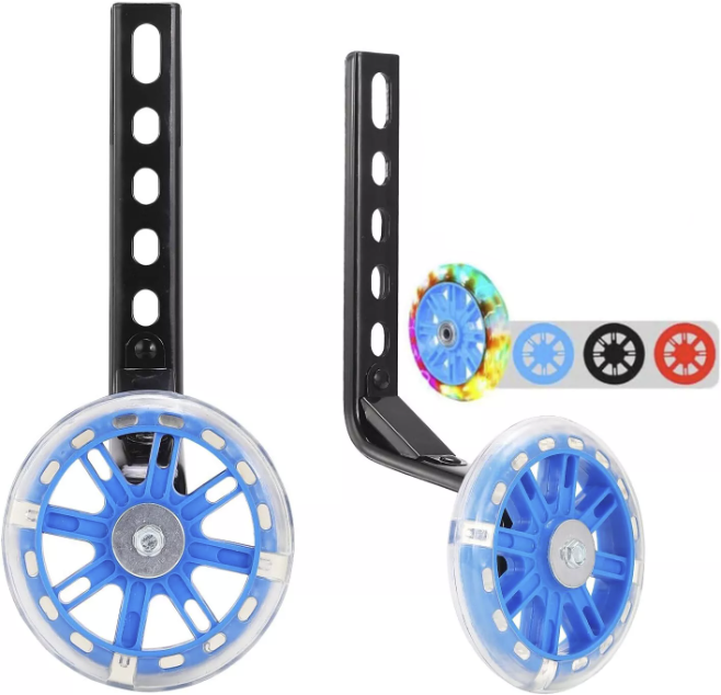 Roti ajutatoare cu led-uri, pentru bicicleta, 12-20 inch, albastru/negru