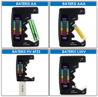 Tester Baterii Universal Digital, Display LCD, Instrument de Diagnosticare Capacitate, pentru C D N AA AAA 9V 1.5V, Portabil, Usor de Folosit, Negru