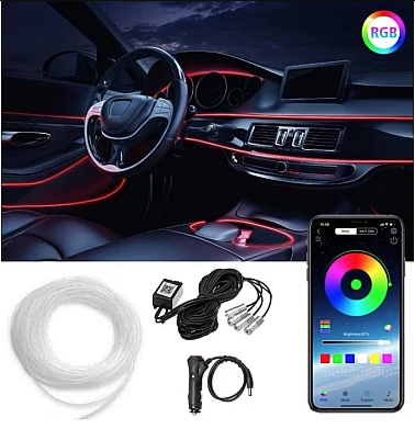 Lumina ambientala LED RGB fibra, Suport pentru aplicatii, 4 in 1, 6 metri