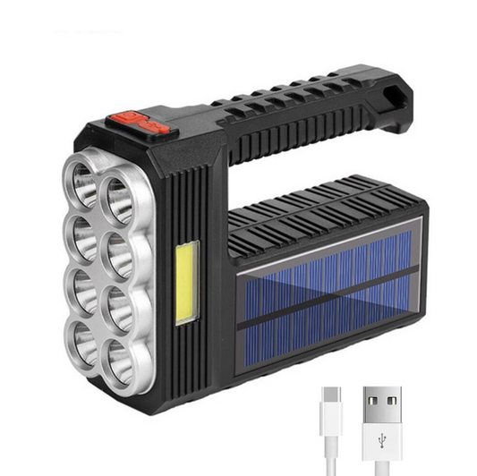 Lanterna de mana, cu incarcare solara si USB, 8 LED-uri, rezistenta la apa