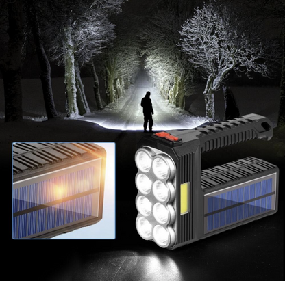 Lanterna de mana, cu incarcare solara si USB, 8 LED-uri, rezistenta la apa