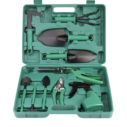 Trusa de gradinarit completa servieta platic VERDE 10 piese MX992