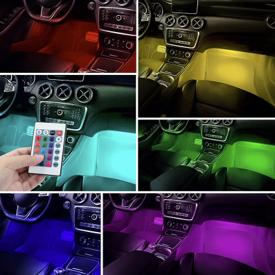Set 4 benzi 12 LED cu lumina ambientale pentru auto si telecomanda RGB