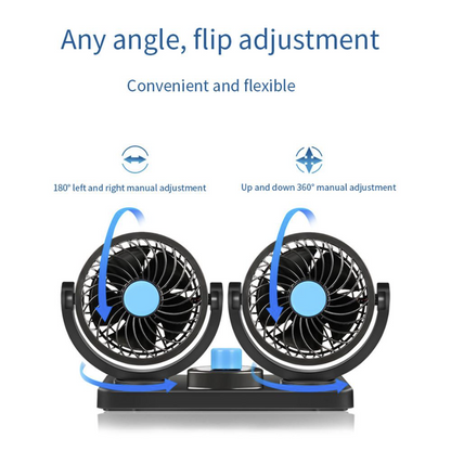Ventilator auto dublu, rotativ 360°, 2 viteze, 12V, negru