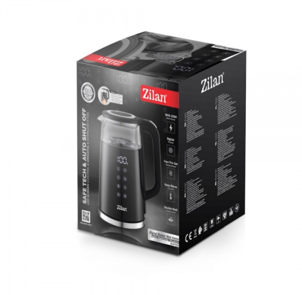 Fierbator electric Zilan ZLN7859 Negru, ecran digital, putere 2200W, panou de comanda tactil